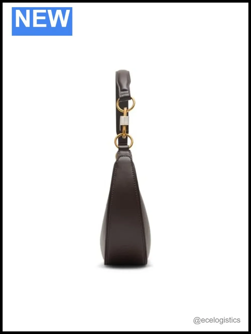 Faux Leather Crescent Shoulder Bag with Zip Closure and Interior Pockets